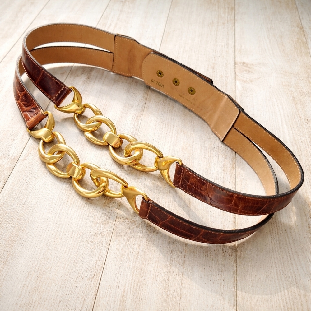 Leather STREETS AHEAD Brown Belt Chain Cinch Waist Belt Small Medium Italy